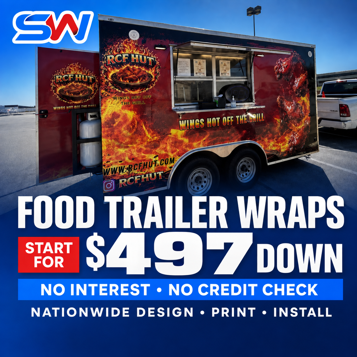 Wrapped food trailer and $497 down offer